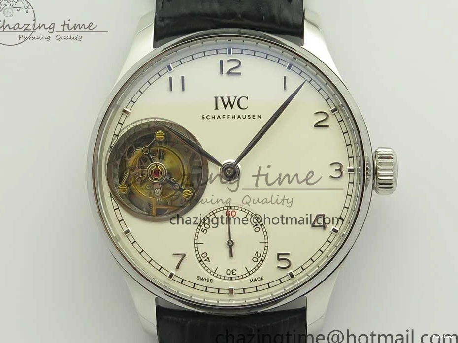 MIROTIME 1218 Efficient Portuguese Tourbillon IW5463 SS ZF Best Edition White Dial on Black Leather Strap 7170